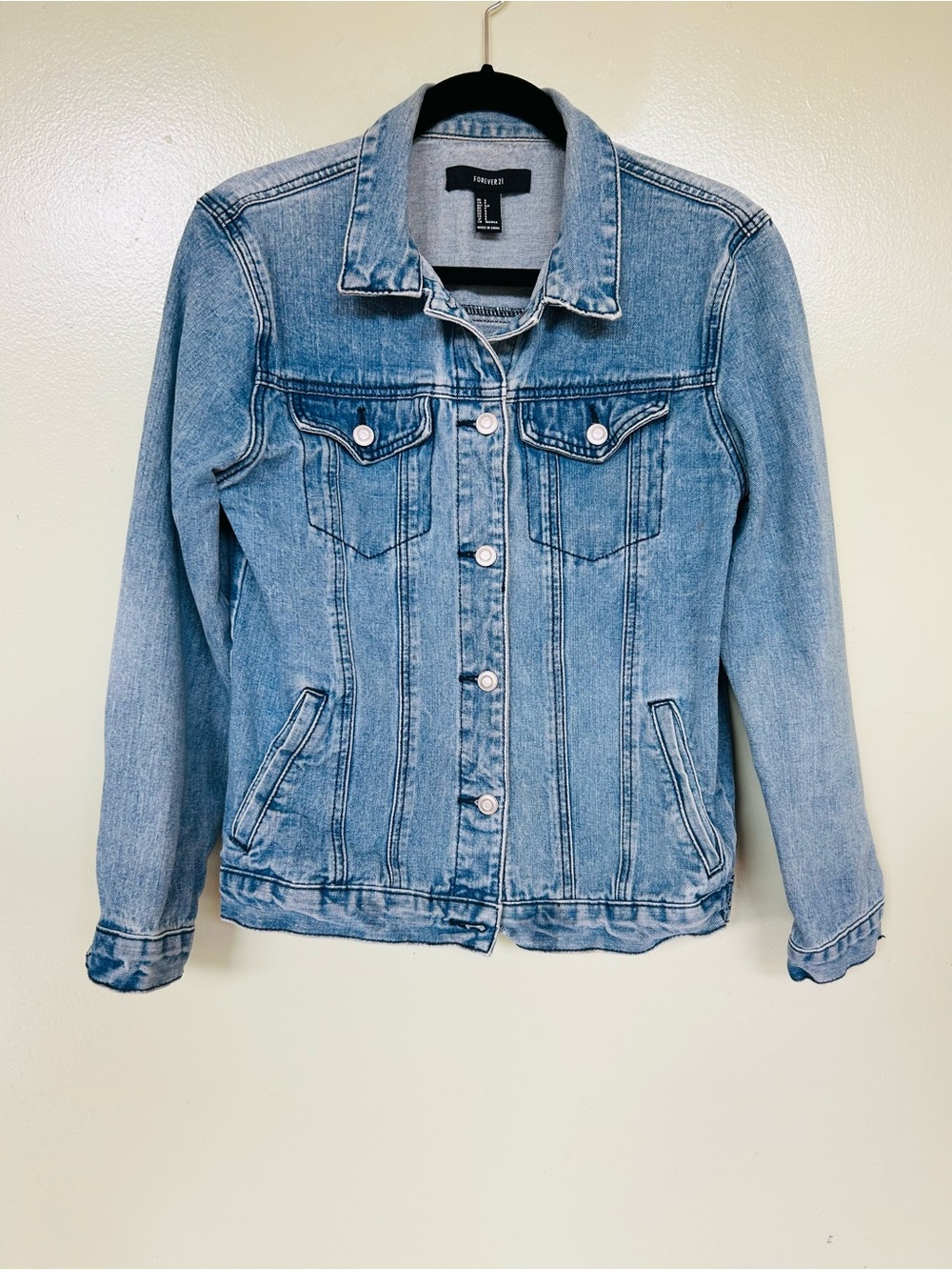 Forever 21 Light Wash Denim Jacket - Pale Blue Jean Jacket